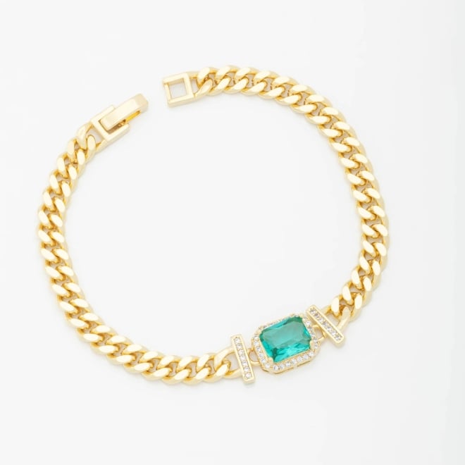 PX-0075 PULSEIRA BANHADA A OURO 18K COM CORRENTE ELO GRUMET E PEDRA CENTRAL CRAVEJADA
