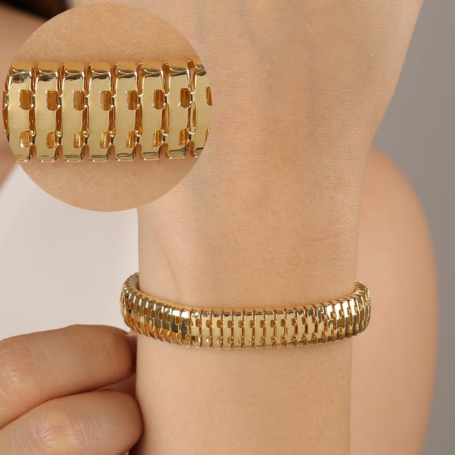 PX-0088 PULSEIRA BANHADA A OURO 18K COM DESIGN ESTRUTURADO EM ELOS ARTICULADOS