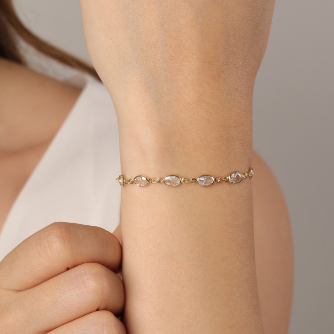 PX-0097 PULSEIRA BANHADA A OURO 18K COM ZIRC&Ocirc;NIAS OVAIS CRAVEJADAS