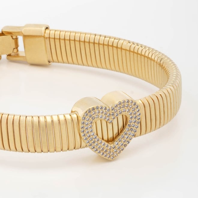 PX-0108 PULSEIRA BANHADA A OURO 18K ARTICULADA E PINGENTE DE CORA&Ccedil;&Atilde;O CRAVEJADO