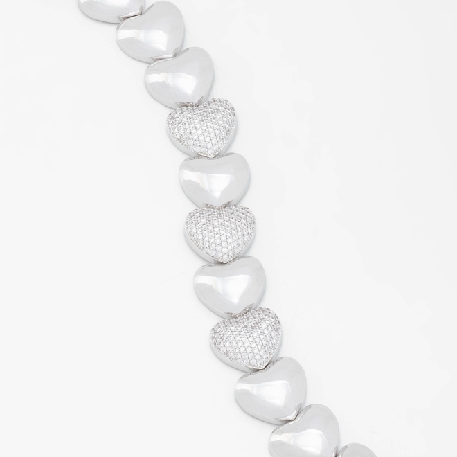 PXB-0116 PULSEIRA RÓDIO COM DESIGN DE CORAÇÕES LISOS E DETALHES EM ZIRCÔNIAS