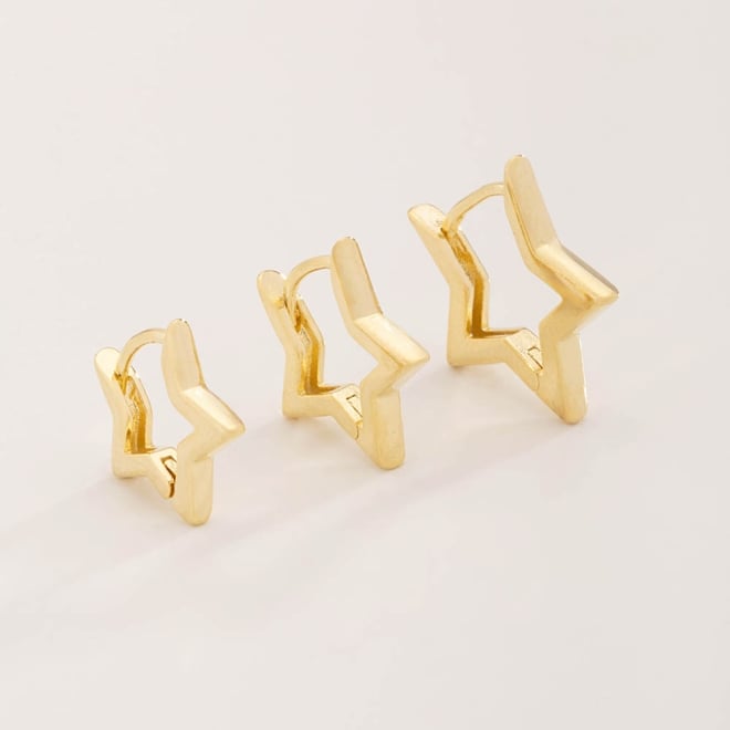 TAC-0115 TRIO DE ARGOLAS BANHADOS A OURO 18K EM FORMATO DE ESTRELA
