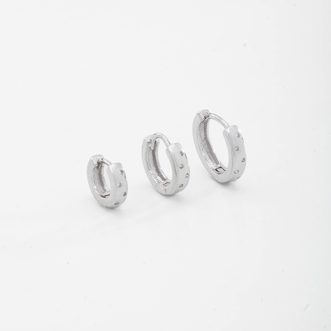 TACB-0156 TRIO DE ARGOLA RÓDIO COM DETALHES EM MINI ZIRCÔNIAS