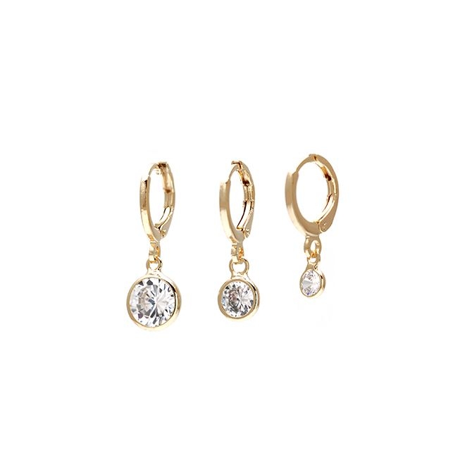 TAQ-00012 TRIO DE BRINCOS ARGOLA CLICK BANHADOS A OURO 18K COM PINGENTE DE ZIRCÔNIA CRISTAL