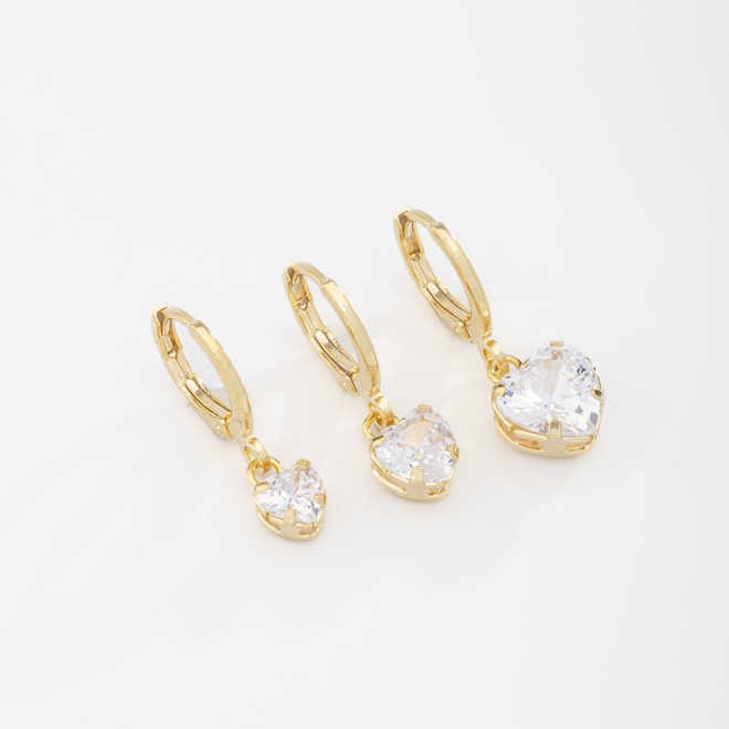 TAQ-00019 BRINCO TRIO ARGOLA CORAÇÃO EM ZIRCONIA