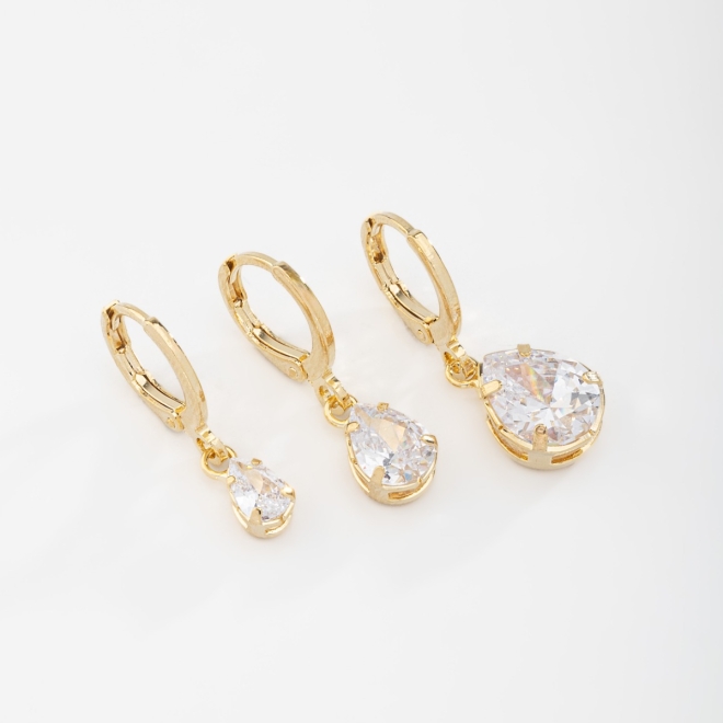 TAQ-00015 TRIO ARGOLA COM GOTA CRISTAL