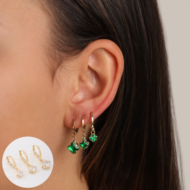 TAQ-00017 TRIO DE ARGOLA BANHADOS A OURO 18K COM PINGENTE EM ZIRCÔNIA