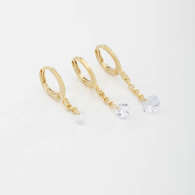 TAQ-00023 TRIO DE ARGOLA PINGENTES DE ZIRCÔNIA LAPIDADAS