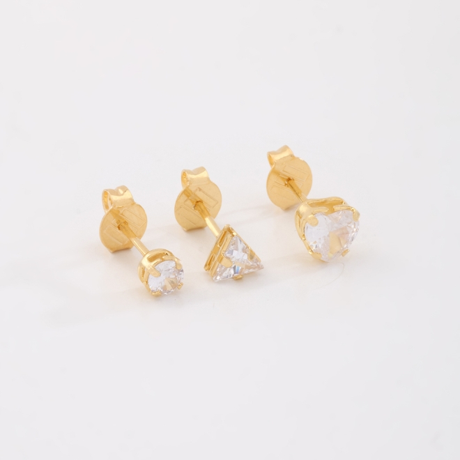 TBF-00011 TRIO DE BRINCOS BANHADOS A OURO 18K COM PEDRAS EM ZIRCÔNIA