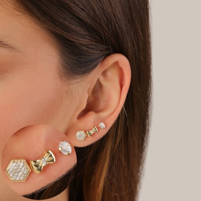 TBR-00036 TRIO DE BRINCOS BANHADOS A OURO 18K COM DESIGN DELICADO