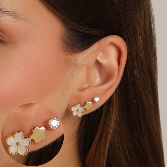 TBR-00038 KIT COM 3 PARES DE BRINCOS BANHADOS A OURO 18K COM DESIGN DELICADO