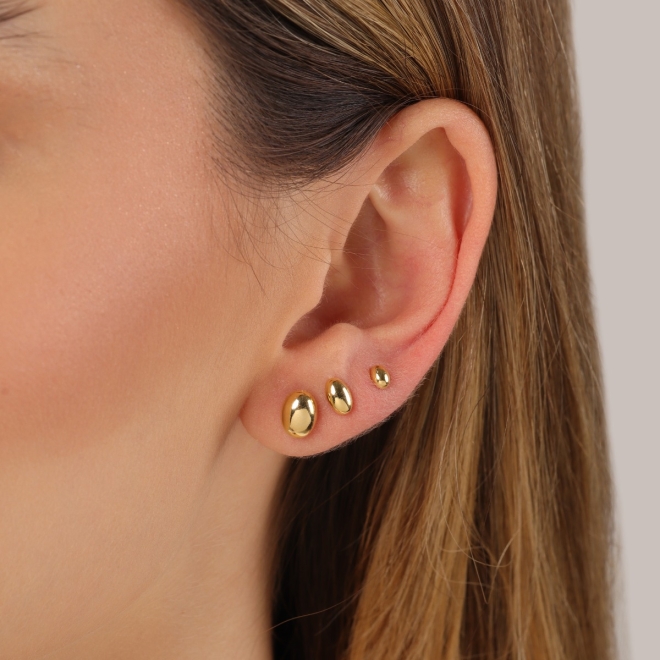 TBR-00044 TRIO DE BRINCOS BANHADOS A OURO 18K COM DESIGN OVAL LISO
