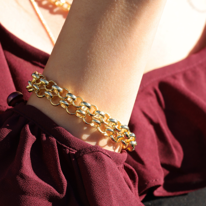 PR-0026 PULSEIRA BANHADA A OURO 18K COM ELO PORTUGUÊS 