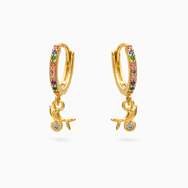 AC-0389 BRINCO BANHADO A OURO 18K MODELO ARGOLINHA COM PINGENTE DE GOLFINHO