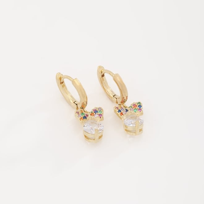 AC-0546 ARGOLA COM PINGENTE DE LAÇO EM ZIRCÔNIAS COLORIDAS E GOTA TRANSPARENTE