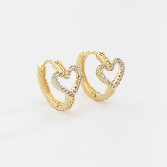 AC-0743 BRINCO BANHADO A OURO 18K DE ARGOLA COM CORAÇÃO CRAVEJADO EM ZIRCONIA