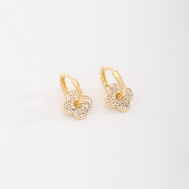 AC-0855  ARGOLA COM PINGENTE DE FLOR  EM ZIRCÔNIAS