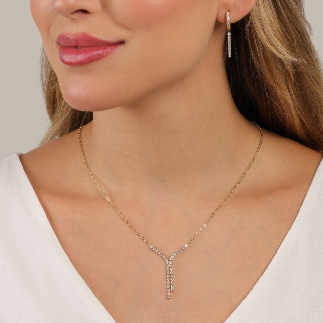 AC-1059 ARGOLA BANHADO A OURO 18K COM DETALHES EM ZIRCÔNIAS E PINGENTE RETO