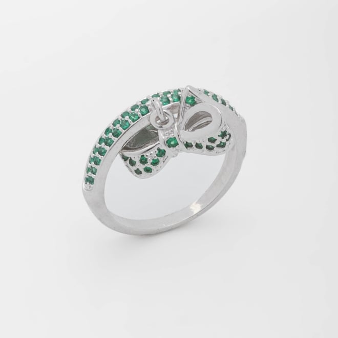 AD-00019 ANEL BANHADO A RÓDIO COM UM ENCANTADOR DESIGN DE LAÇO, CRAVEJADO COM ZIRCÔNIAS.