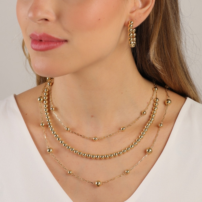 GR-00869 COLAR BANHADO A OURO 18K COM CORRENTE DE ELOS DELICADOS INTERCALADOS POR ESFERAS
