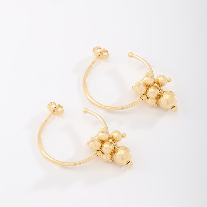 AGL-00087 ARGOLA BANHADO A OURO 18K COM PINGENTES EM ESFERAS
