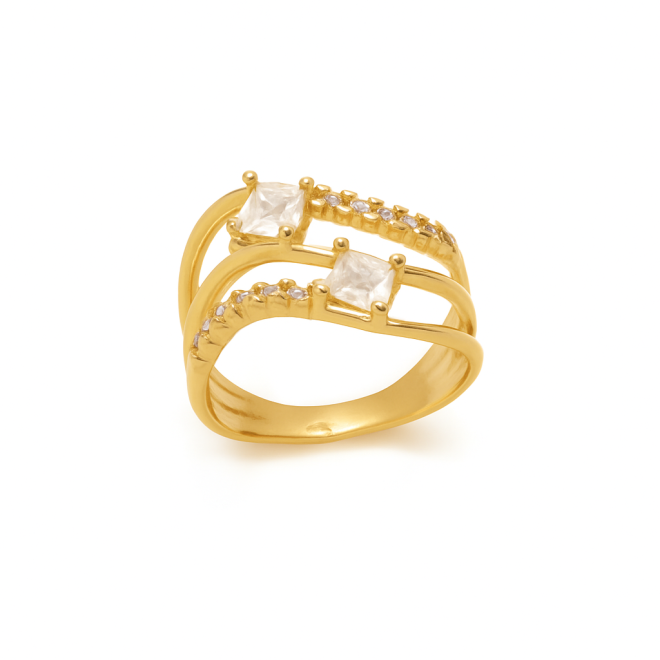AN-00609 ANEL BANHADO A OURO 18K COM DESIGN DUPLO