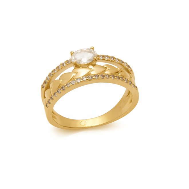 AN-00611 ANEL BANHADO A OURO 18K COM DESIGN EM CAMADAS