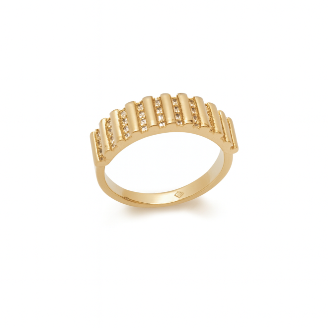AN-00645 ANEL BANHADO A OURO 18K COM DESIGN EM FILEIRAS