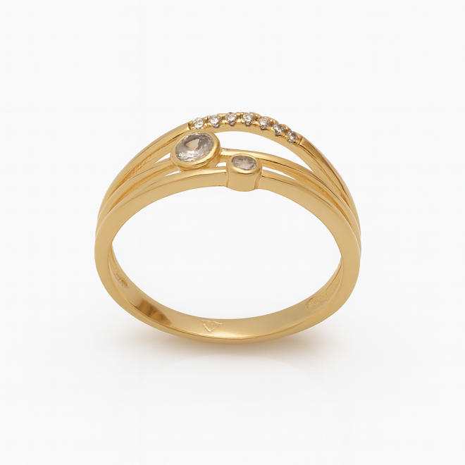 AN-00652 ANEL BANHADO A OURO 18K COM DESIGN DE AROS SOBREPOSTOS