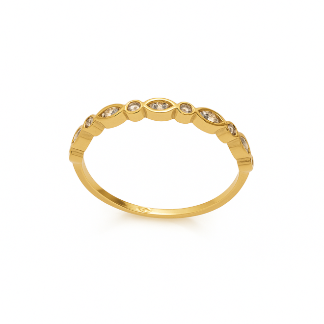 AN-00663 ANEL BANHADO A OURO 18K COM ZIRCÔNIAS CRISTAL EM ARO CONTÍNUO