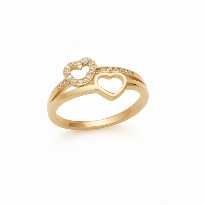 AN-00722 ANEL BANHADO A OURO 18K COM DESIGN DE CORAÇÕES ENTRELAÇADOS