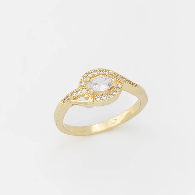 AN-00736 ANEL BANHADO A OURO 18K COM ZIRCÔNIA CENTRAL LAPIDADA EM FORMATO OVAL