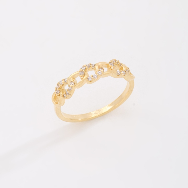 AN-01957 ANEL BANHADO A OURO 18K EM ELOS CRAVEJADOS EM ZIRCÔNIAS