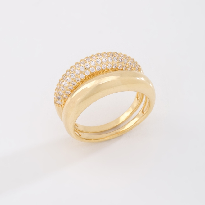 AN-01989 ANEL BANHADO A OURO 18K COM DETALHES CRAVEJADOS EM ZIRCÔNIAS