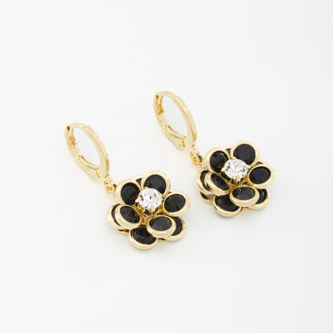 AQ-00007 BRINCO ARGOLA CLICK BANHADO A OURO 18K COM PINGENTE EM FORMATO DE FLOR