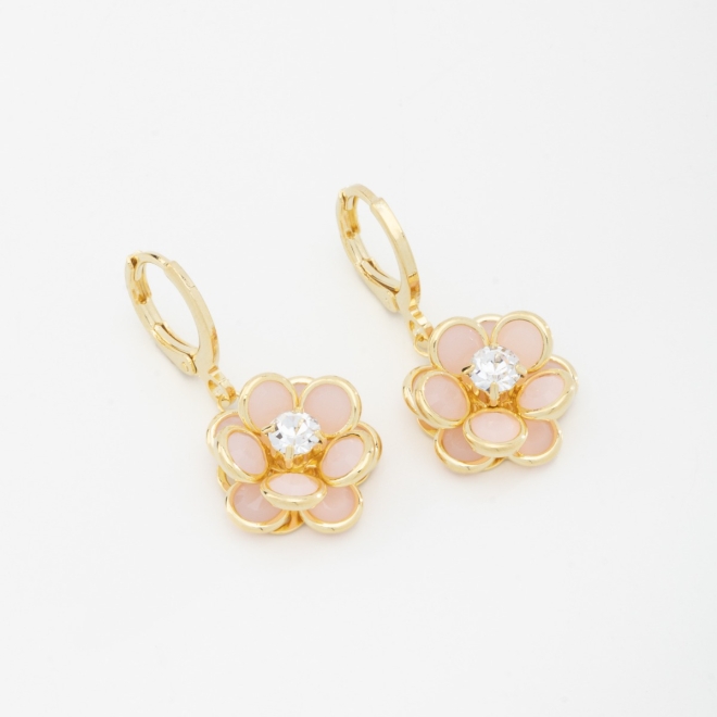 AQ-00007 BRINCO ARGOLA CLICK BANHADO A OURO 18K COM PINGENTE EM FORMATO DE FLOR