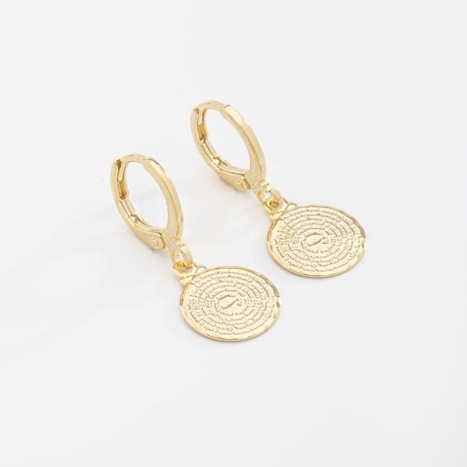 AQ-00009 BRINCO ARGOLA CLICK BANHADO A OURO 18K COM MEDALHA GRAVADA COM A ORAÇÃO DO PAI