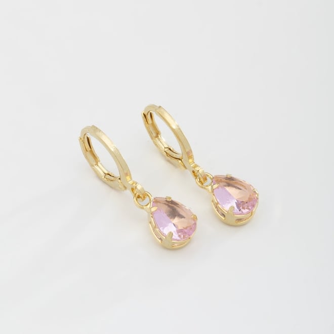 AQ-00034 BRINCO BANHADO A OURO 18K EM FORMATO DE ARGOLA COM PINGENTE DE ZIRCÔNIA EM GOTA