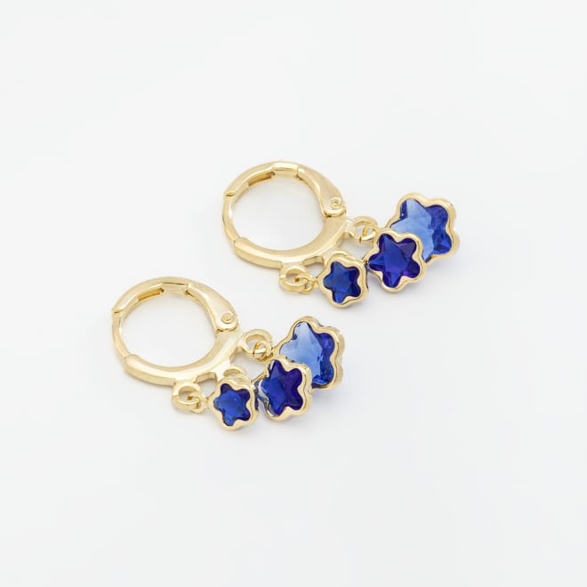AQ-00222 BRINCO ARGOLA CLICK BANHADO A OURO 18K COM 3 PINGENTES EM FORMATO DE ESTRELA