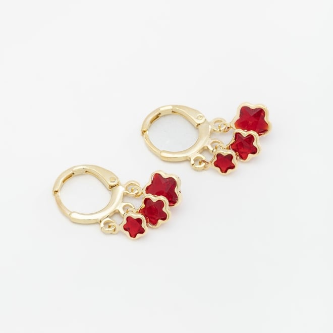AQ-00222 BRINCO ARGOLA CLICK BANHADO A OURO 18K COM 3 PINGENTES EM FORMATO DE ESTRELA
