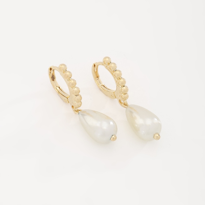 AQ-00243 BRINCO BANHADO A OURO 18K EM FORMATO DE ARGOLA COM DETALHES EM ESFERAS