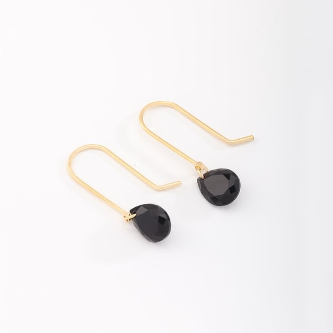 AQ-00251 BRINCO ESTILO GANCHO BANHADO A OURO 18K COM PINGENTE DE PEDRA OVAL