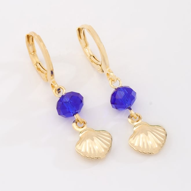 AQ-00265 BRINCO ARGOLA CLICK BANHADO A OURO 18K COM CRISTAL FACETADO E PINGENTE EM FORMATO DE CONCHA