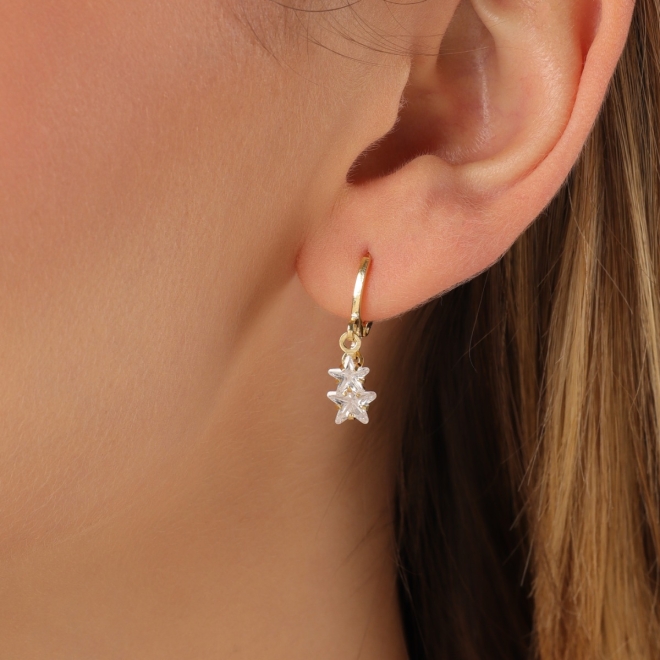 AQ-00272 ARGOLA COM PINGENTES DE ESTRELAS EM ZIRCÔNIAS
