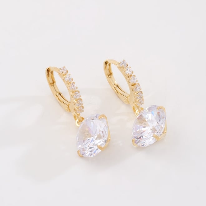 AQ-00273-ARGOLA COM ZIRCÔNIAS CRAVEJADAS E PINGENTE EM ZIRCÔNIA REDONDA LAPIDADA