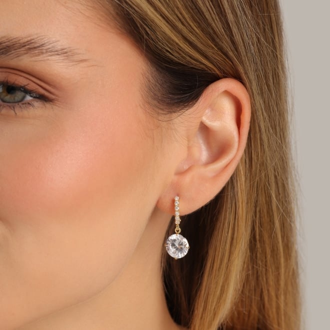 AQ-00273-ARGOLA COM ZIRCÔNIAS CRAVEJADAS E PINGENTE EM ZIRCÔNIA REDONDA LAPIDADA