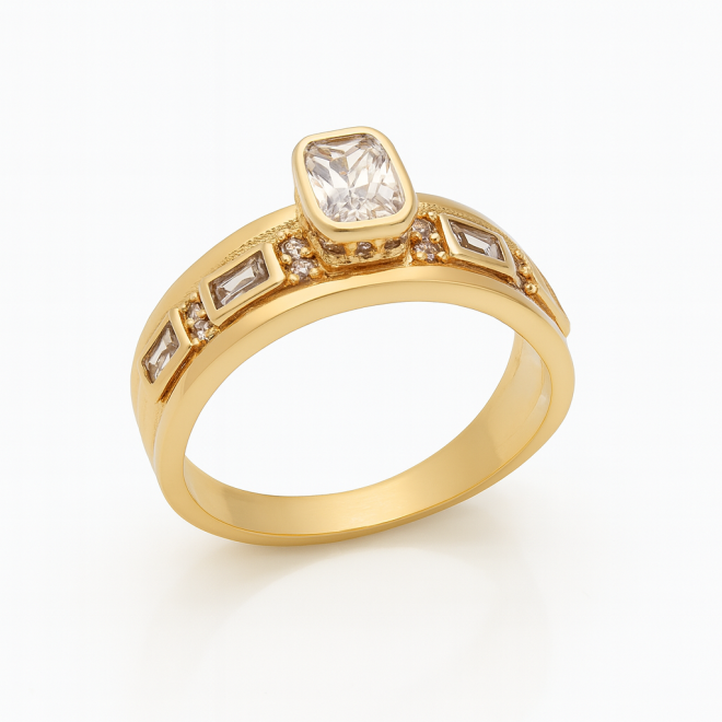 AX-00115 ANEL BANHADO A OURO 18K COM ZIRCÔNIA CENTRAL EM DESTAQUE