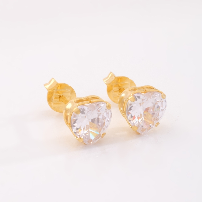 BF-00056 BRINCO BANHADO A OURO 18K COM ZIRCONIA EM FORMATO DE CORAÇÃO