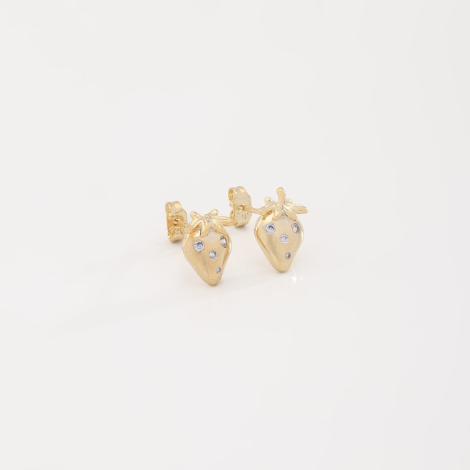 BI-00059 BRINCO INFANTIL BANHADO A OURO 18K EM FORMATO DE MORANGO