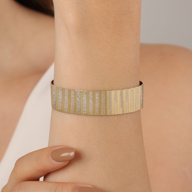 BL-00094 BRACELETE BANHADO A OURO 18K COM DESIGN TEXTURIZADO